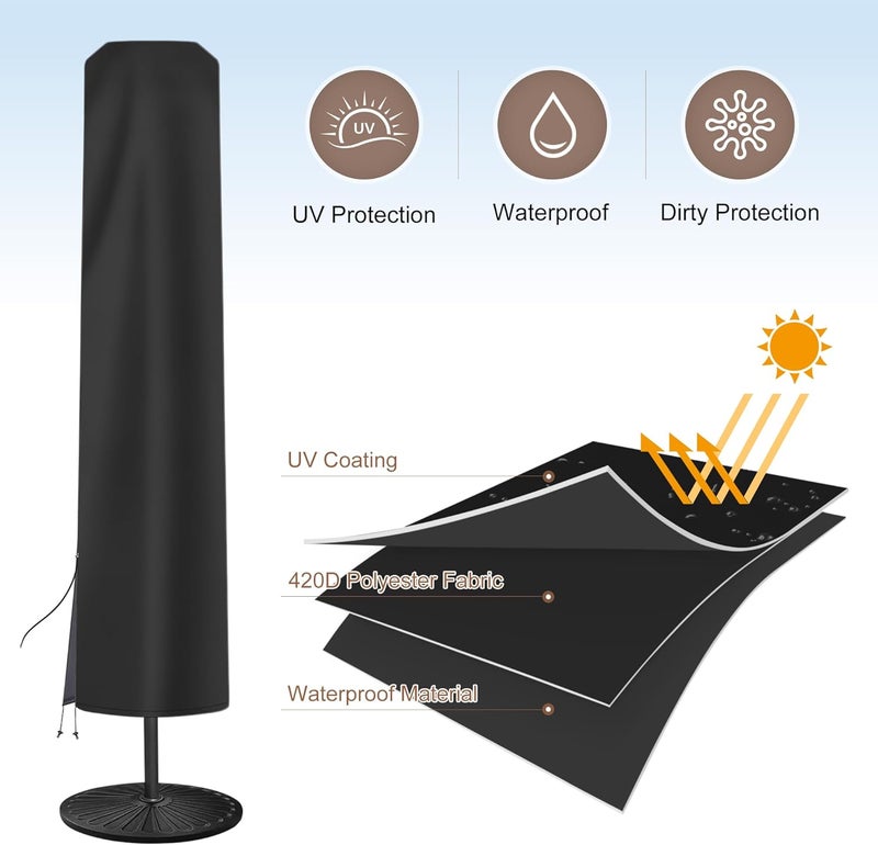 AckMizz Patio Umbrella Cover - Outdoor Umbrella Covers with Folding Rod, Waterproof Oxford, Parasol Cover for 7.5ft 8ft 9ft 10ft 11ft Round Table Umbrella (Black) - Image 3